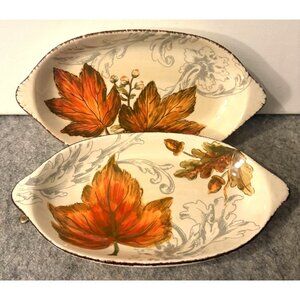 Maxcera Oval Shaped 7.5" x 4" Serving Dish With Fall Leaves  # 3316